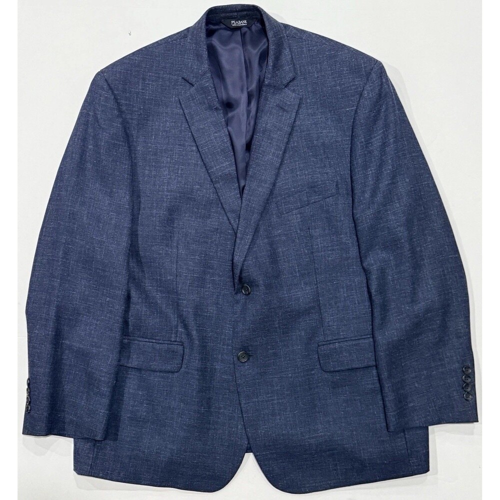 Jos A Bank Blazer Men’s 50R Suit Jacket Silk Linen Wool Blend Plain Weave Blue